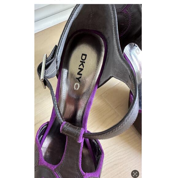 Vintage 90s T Strap Heels Brown Purple Size 9 Retro 40s Style Pumps - Picture 8 of 9